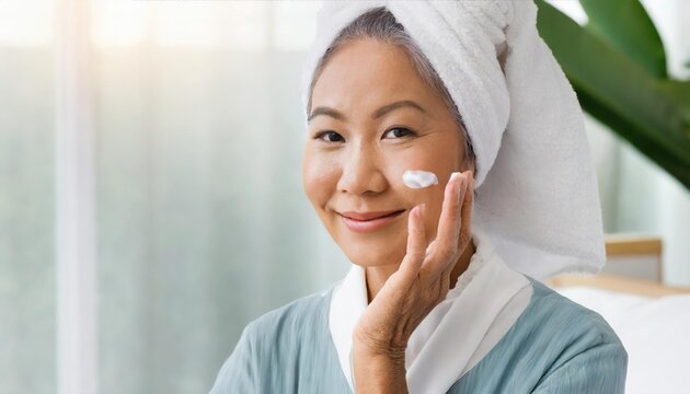 seniour woman using antiage creme