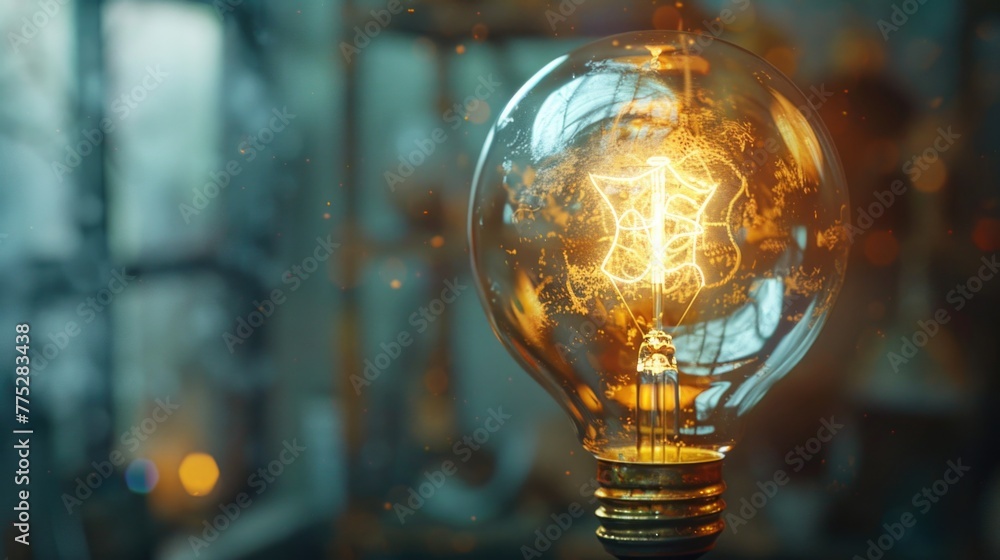 Poster a light bulb sitting on a table. suitable for various concepts and designs