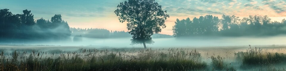 Fototapeta na wymiar fog in the field landscape.