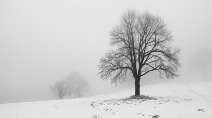 Fototapeta na wymiar A tree in a field with snow on the ground