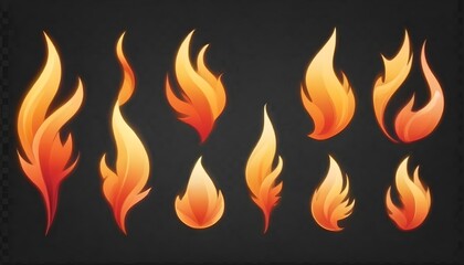 Set of flame design elements on transparent PNG background