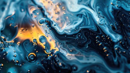 Close up of blue and yellow liquid, suitable for science projects