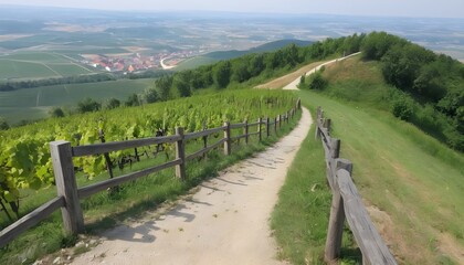 Fototapeta na wymiar Trail above the vineyards lookout point, Kobyli vrch, Kobyli, Southern Moravia, Czech Republic