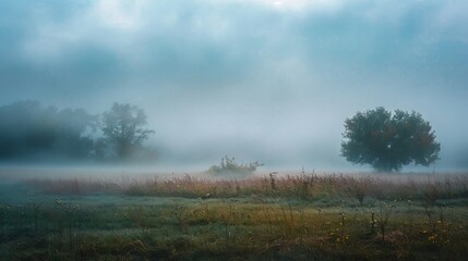 Obraz na płótnie Canvas fog in the field landscape.
