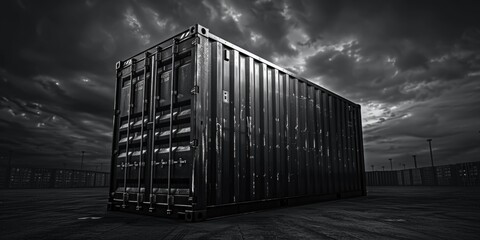 A monochrome image of a shipping container. Suitable for industrial concepts
