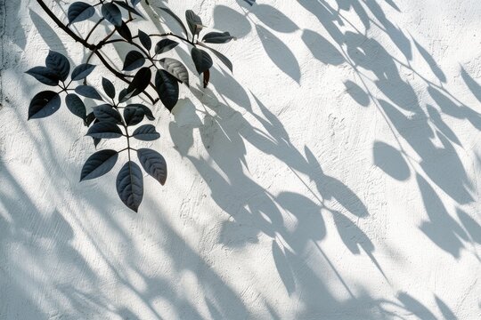 Fototapeta Shadow of a plant on a white wall, suitable for nature and minimalism concepts