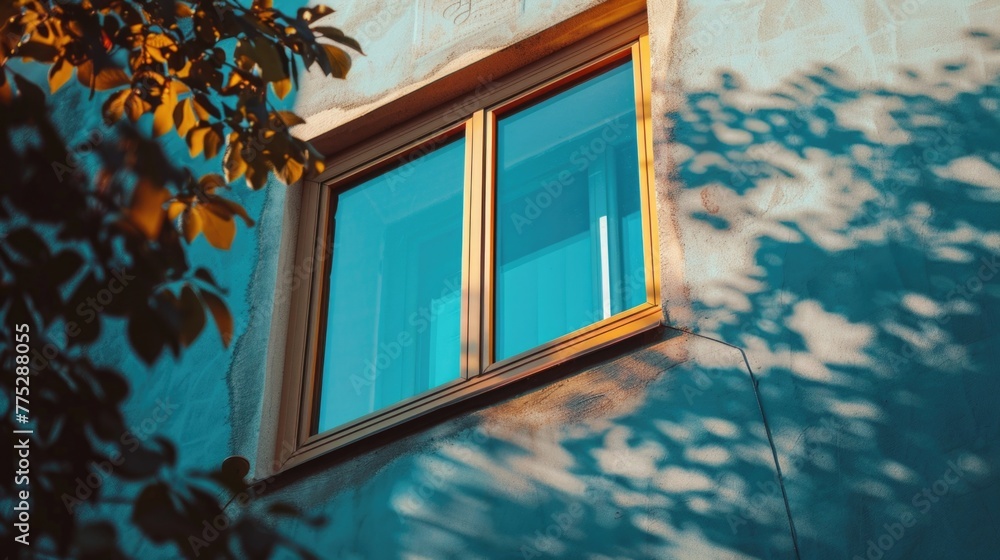 Poster an image showing a window on the side of a building. suitable for architectural design concepts