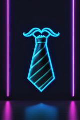 Glowing neon icon tie on a dark blue background.