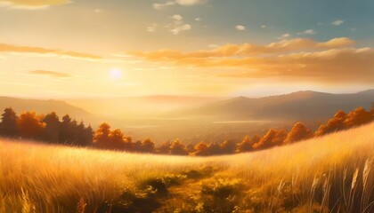 autumn landscape with grassland orange view of sunset concept art scenery book illustration video game scene serious digital painting cg artwork background generative ai