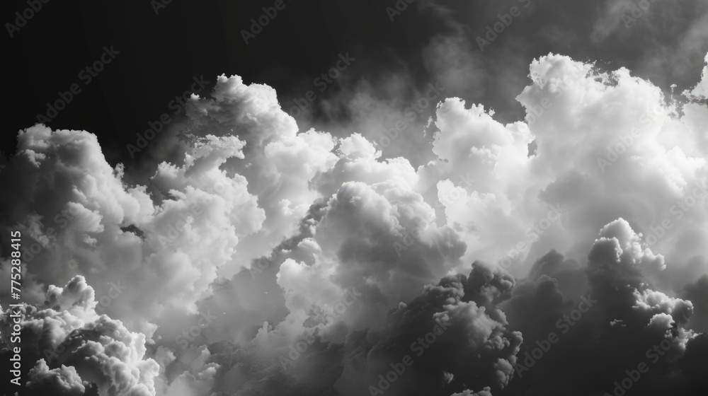 Poster a black and white photo of clouds in the sky, suitable for various design projects
