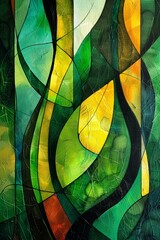 Sustainable living lines, green abstract art - obrazy, fototapety, plakaty