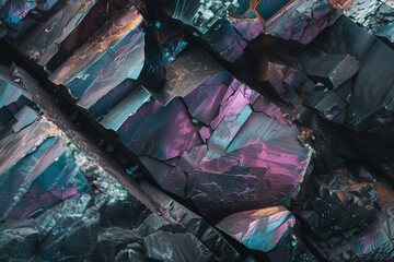 Vibrant manganese mineral rocks display a spectrum of iridescent colors and angular formations