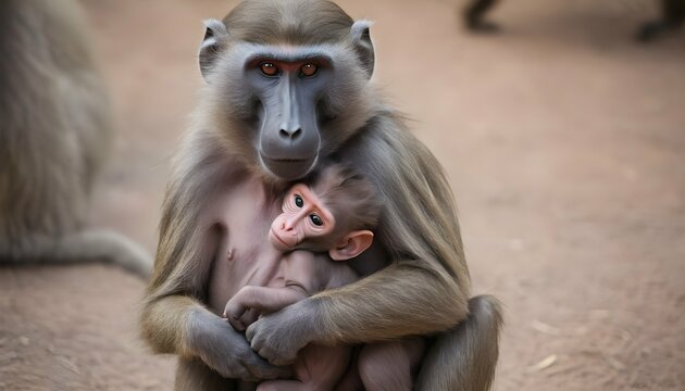 a-baboon-mother-carrying-her-baby-in-her-arms-sho-upscaled_4
