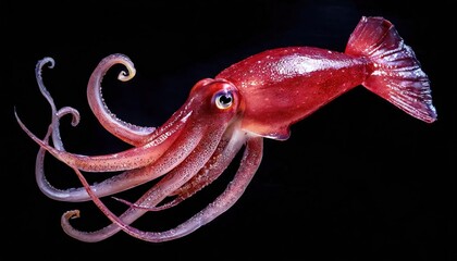 Deep sea giant red squid black