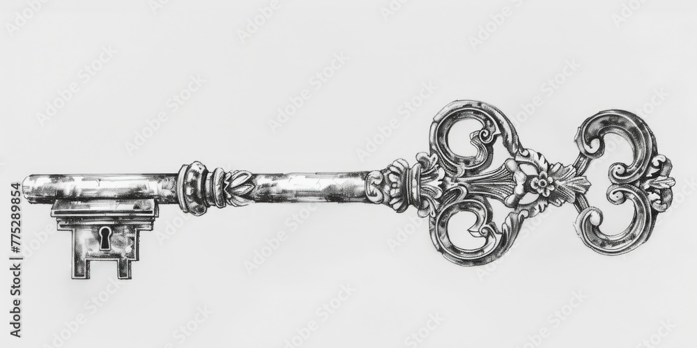 Aufkleber Detailed drawing of a skeleton key on a white background. Perfect for design projects or security concepts