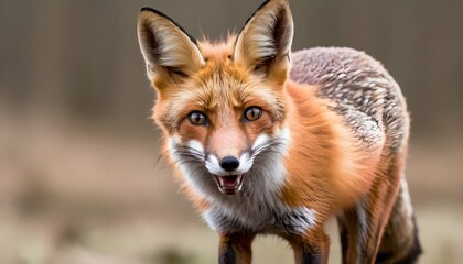 a-fox-with-its-ears-back-scared-upscaled - obrazy, fototapety, plakaty