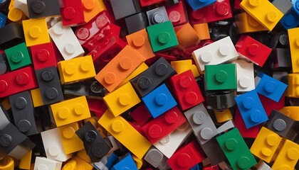 Close up of colorful Lego blocks with the Lego logo. Illustrative editorial - obrazy, fototapety, plakaty