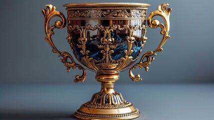 Exquisite gold cup showcased on an isolated background, signifying first place.