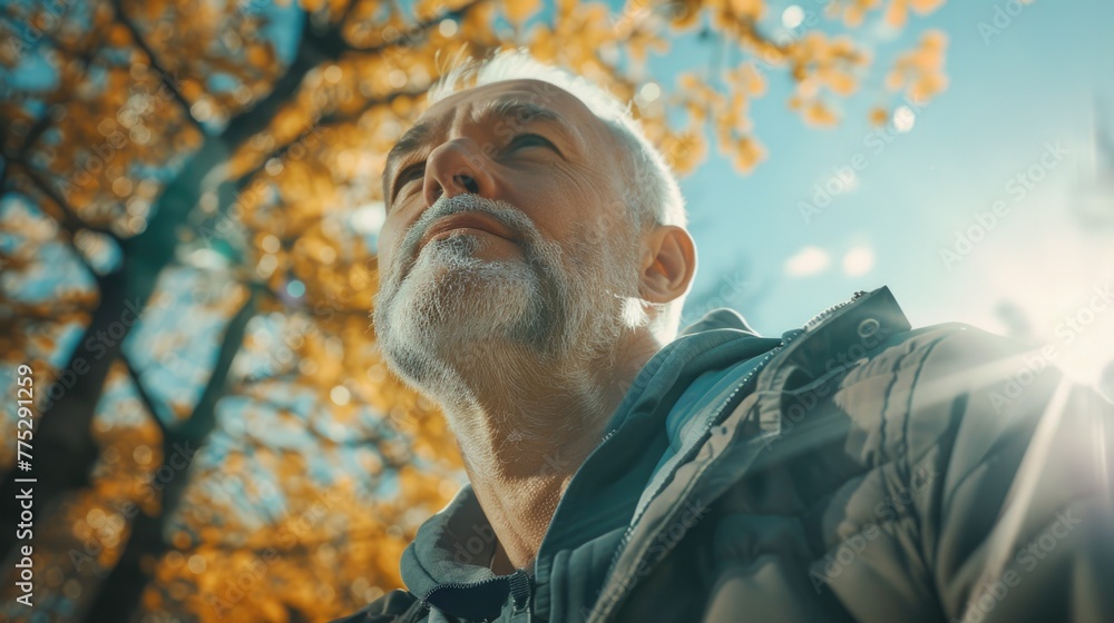 Poster a man with a white beard wearing a blue jacket. suitable for various concepts and designs