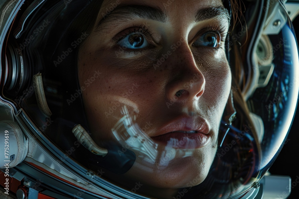Poster Close up of a person in a space suit. Suitable for science and technology concepts