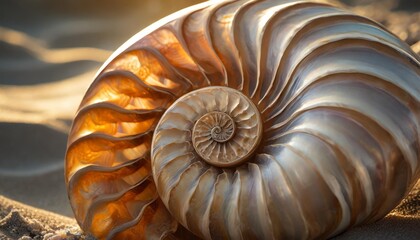 close up of a nautilus shell revealing its intricate patterns textures and details