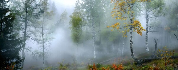 fog in the forest landscape.