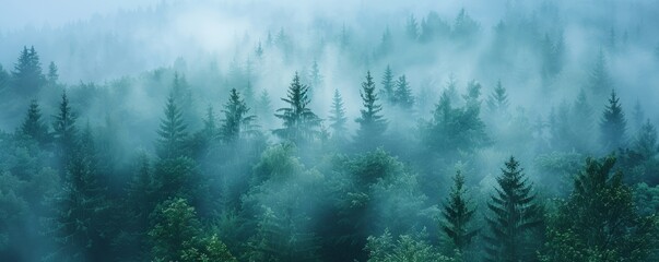 fog in the forest landscape.