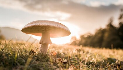 a mushroom in nature with special lighting - obrazy, fototapety, plakaty