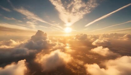 ai generated ai generative air drone aerial view cloudscape landscape nature outdoor fly from above earth clouds sun sunbeams graphic art - obrazy, fototapety, plakaty