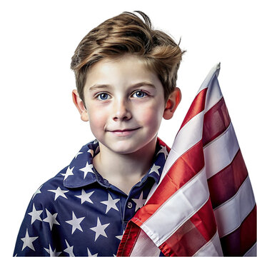 A patriotic american flag themed boy of american on transparent background
