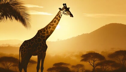 a giraffe standing illustration african nature with a wild giraffe black silhouette of a giraffe...