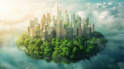 Fototapeta premium ESG values shaping a green future, eco-city on Earth