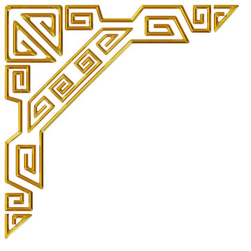 Golden corner decoration ractangle shape. 3d rendering.
