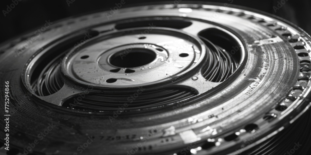 Poster close up of a metal object with water droplets. suitable for industrial and technology concepts