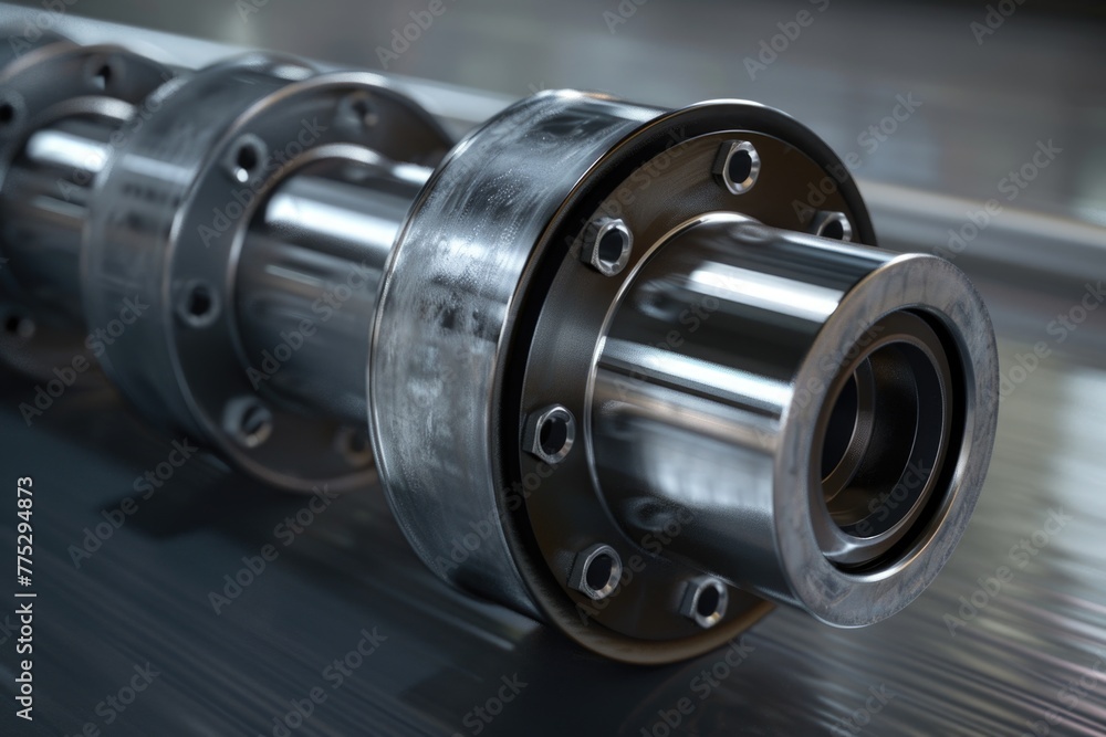 Poster a detailed close-up of a metal object on a table. suitable for industrial, technology, or constructi
