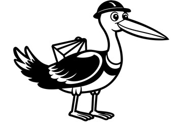 cartoon-stork-postman-on-white-background vector illustration 