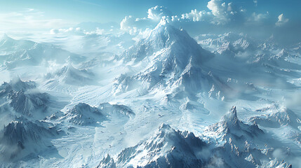 contrast between icy glaciers and volcanic peaks in a mountainous landscape