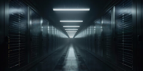Obraz premium Modern Data Technology Center Server Racks in Dark Space