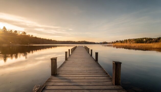a wooden path to calm lake landscape nature photo minimal wallpaper