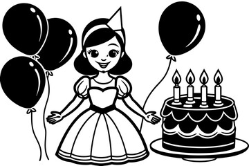 snow-white-princess--birthday-cake--birthday-party vector illustration 