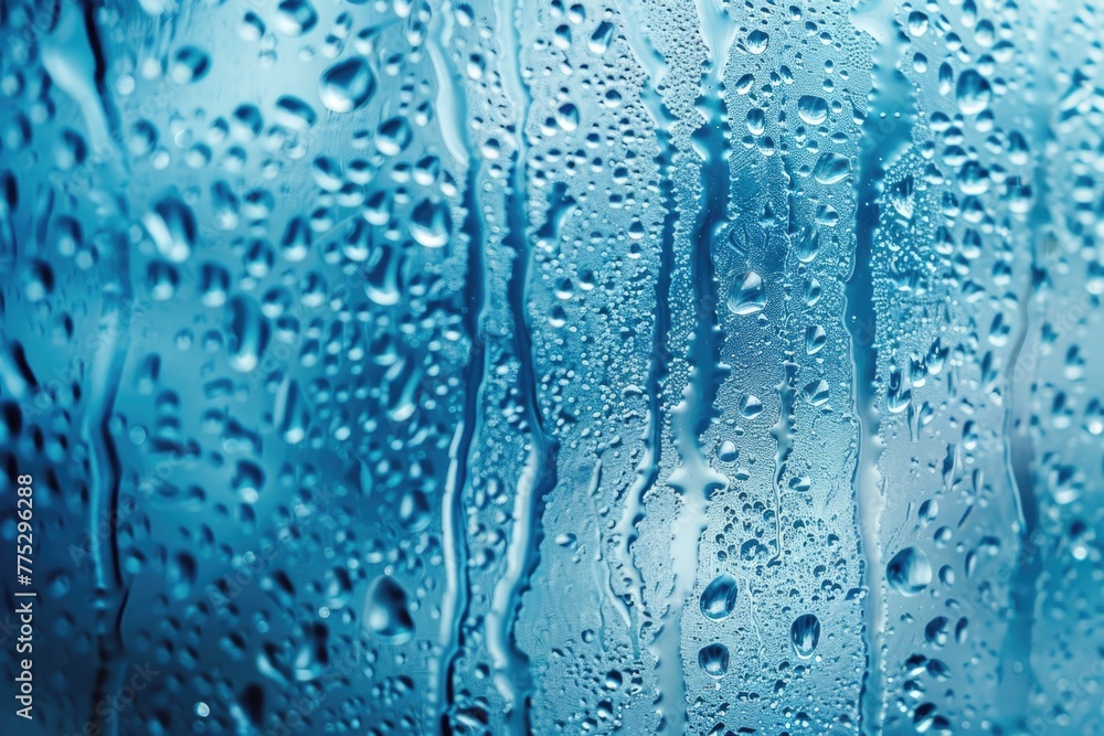 Poster Close up of water droplets on a window, perfect for weather or nature concepts