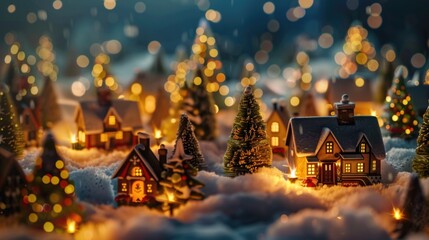 Fototapeta na wymiar A charming Christmas village with twinkling lights. Perfect for holiday designs
