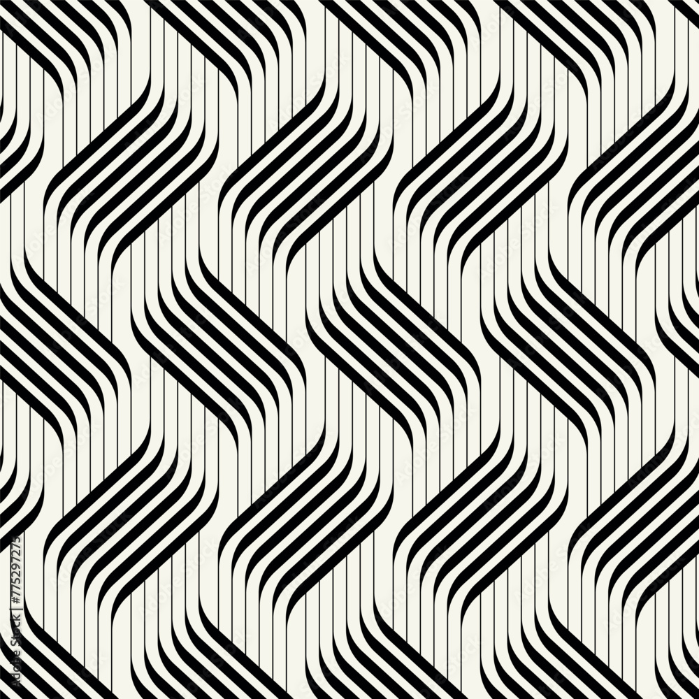 Wall mural seamless pattern with geometric waves. endless stylish texture. ripple monochrome background. linear