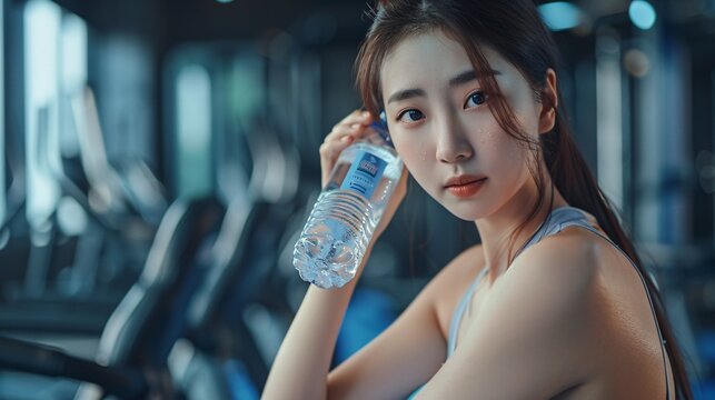 Fitness Asian woman after training in gym