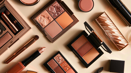 Elegant Makeup Palette and Accessories Flat Lay - Powered by Adobe