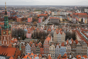 Fototapeta na wymiar View of Gdańsk from the observation tower of St. Mary's Basilica. Gdańsk, Poland.