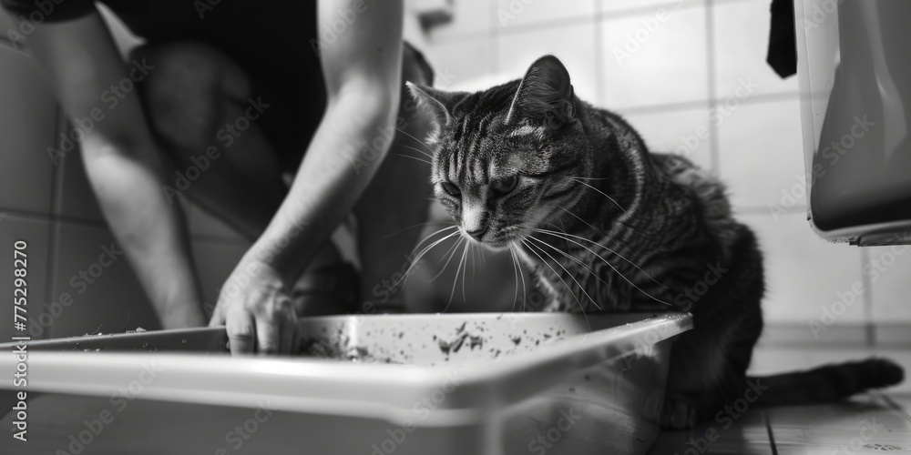 Aufkleber A simple yet striking image of a cat sitting on the floor. Suitable for various projects