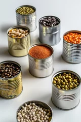 Kissenbezug Various types of beans in tin cans, versatile for food and cooking concepts © Fotograf