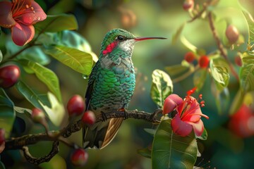 Fototapeta premium A hummingbird sitting on a branch. Suitable for nature themes