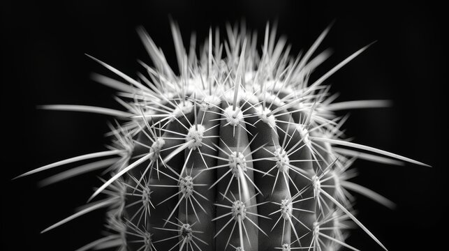   Black and white photo of a cactus